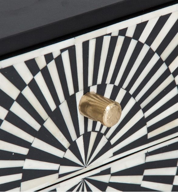 Table de chevet 2 tiroirs bois noir et blanc pieds métal doré Wippi - Photo n°2