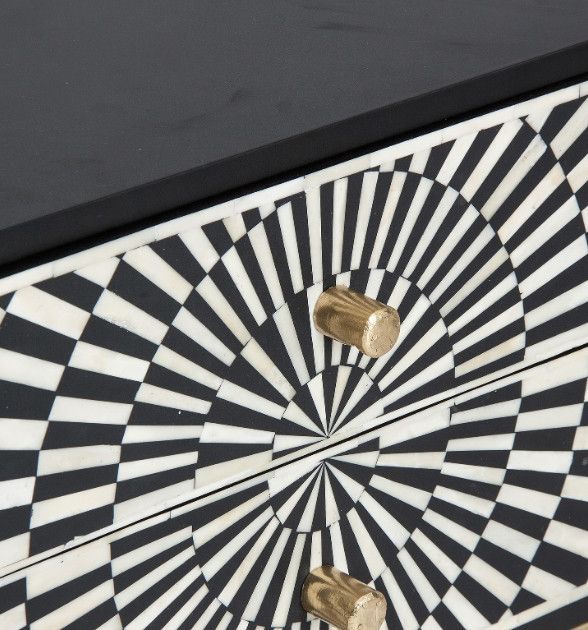 Table de chevet 2 tiroirs bois noir et blanc pieds métal doré Wippi - Photo n°3