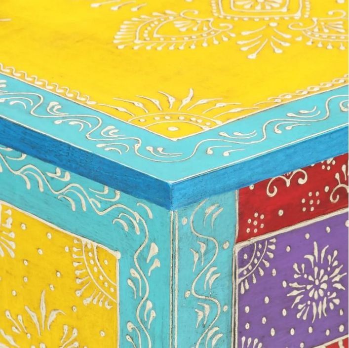 Table de chevet 2 tiroirs manguier massif bleu Coloria - Photo n°5
