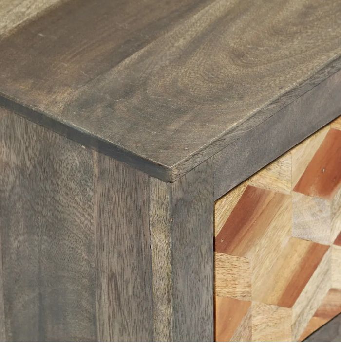 Table de chevet 2 tiroirs manguier massif gris et clair Misty - Photo n°3
