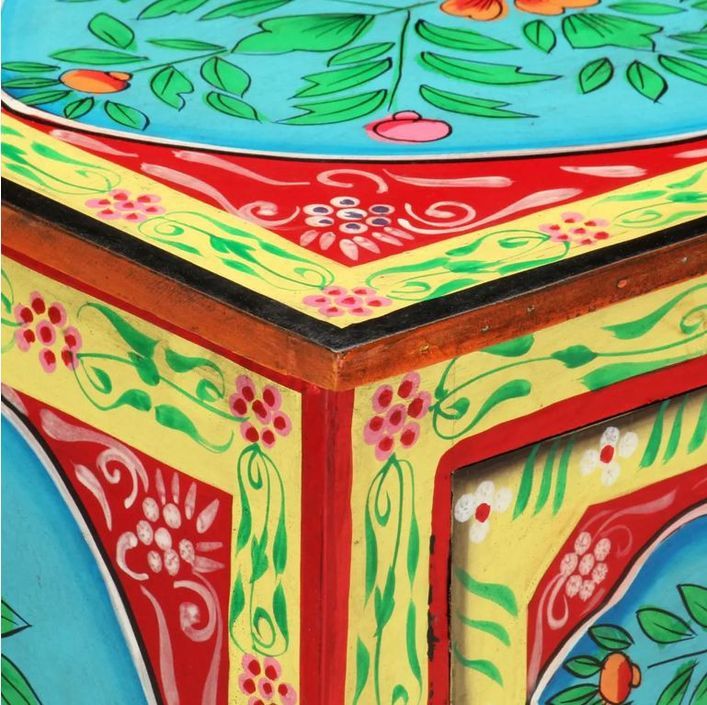 Table de chevet 2 tiroirs manguier massif vert Coloria - Photo n°6