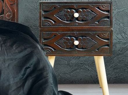 Table de chevet 2 tiroirs marron et pieds bois massif clair Tanaca - Photo n°3