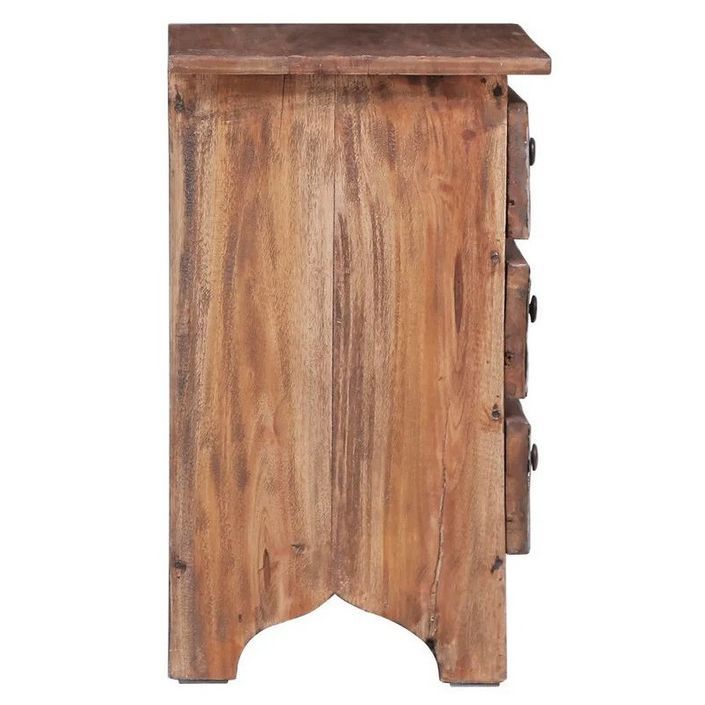 Table de chevet 3 tiroirs bois de récupération foncé Botil - Photo n°3