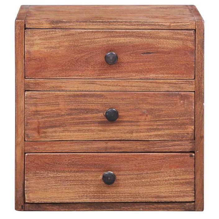 Table de chevet 3 tiroirs bois de récupération massif Potis - Photo n°2