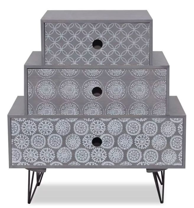 Table de chevet 3 tiroirs bois gris et pieds métal noir Chicca - Photo n°2