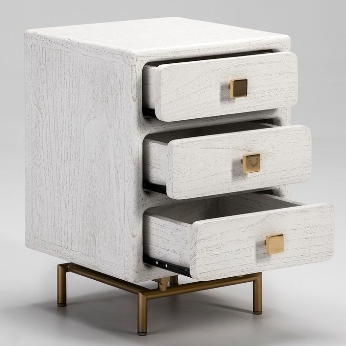 Table de chevet 3 tiroirs bois massif peint blanc Bar - Photo n°2
