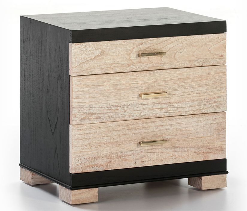 Table de chevet 3 tiroirs bois massif peint noir et blanc Sasie - Photo n°1