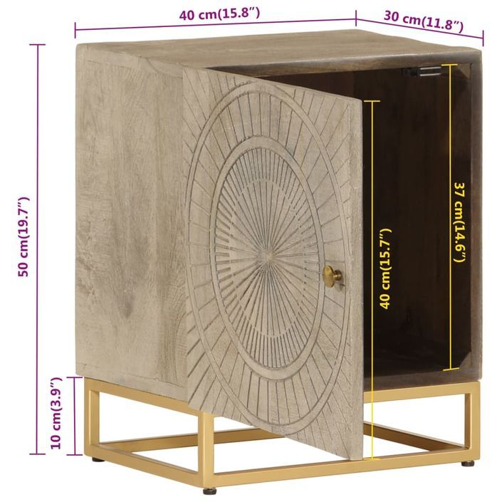 Table de chevet 40x30x50 cm bois massif manguier et fer - Photo n°10