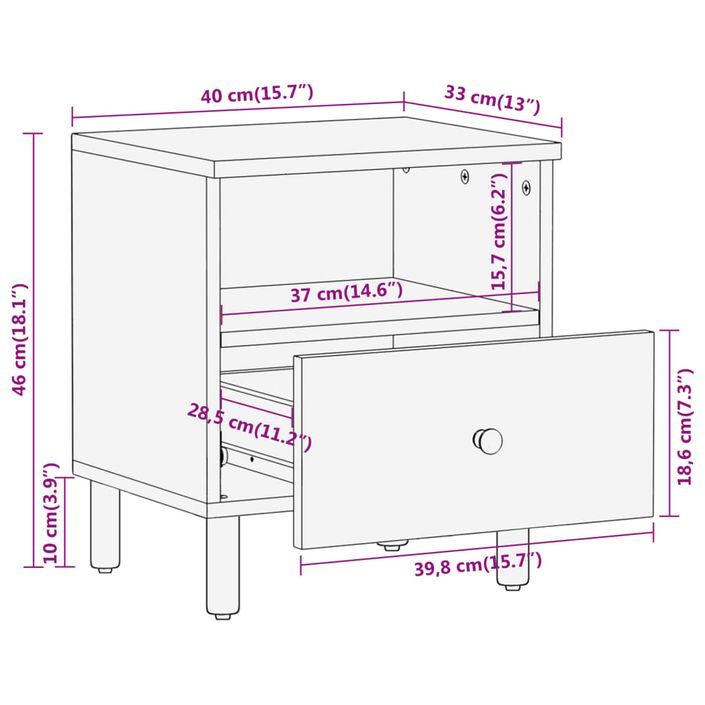 Table de chevet 40x33x46 cm Bois d'acacia massif - Photo n°12