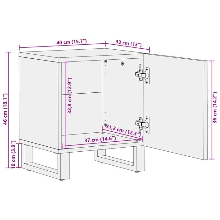 Table de chevet 40x33x46 cm bois de manguier massif blanchi - Photo n°10