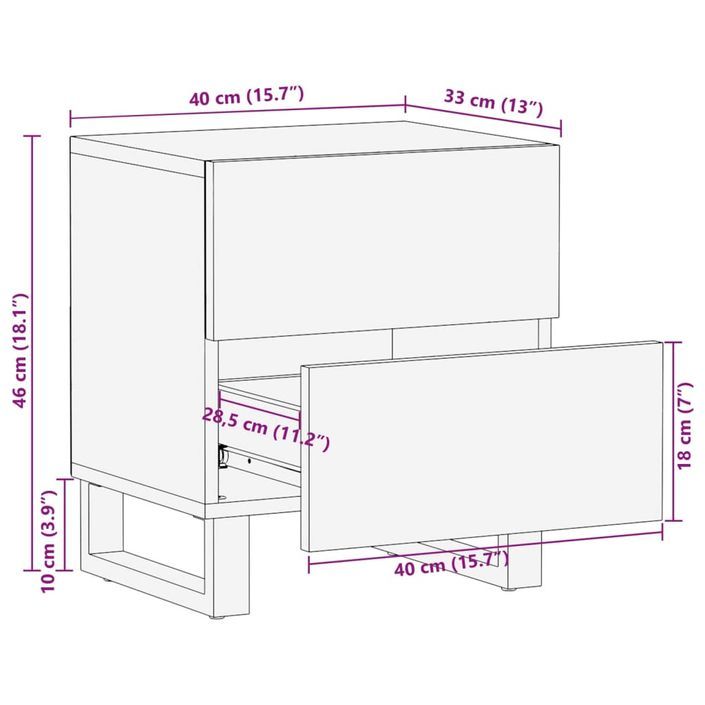 Table de chevet 40x33x46 cm bois de manguier massif blanchi - Photo n°10