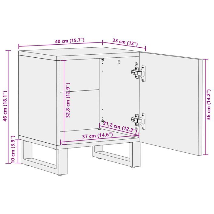 Table de chevet 40x33x46 cm bois de manguier massif brut - Photo n°10