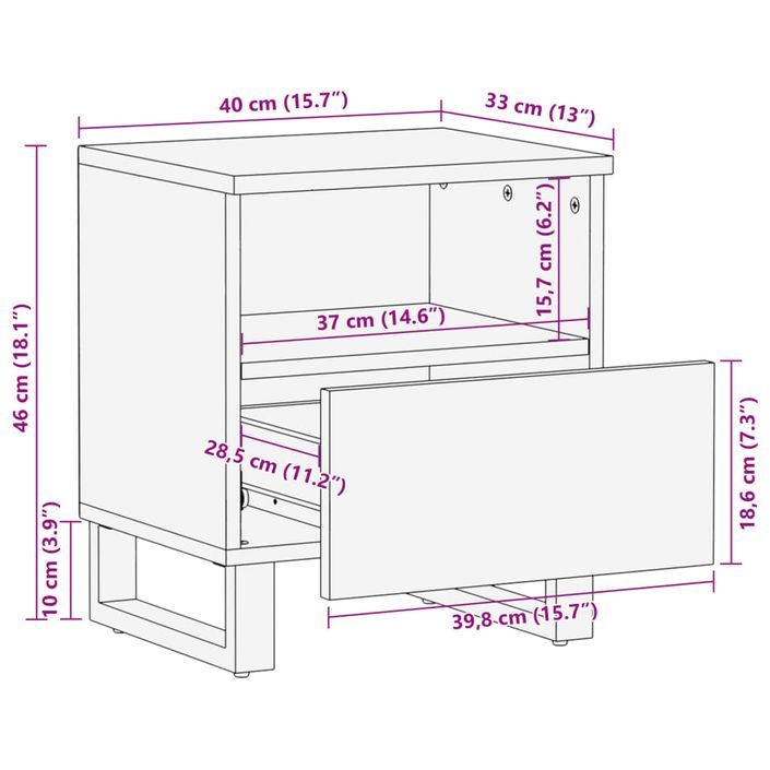 Table de chevet 40x33x46 cm bois de manguier massif brut - Photo n°10