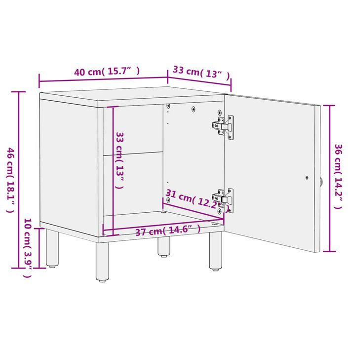 Table de chevet 40x33x46 cm Bois de manguier solide - Photo n°12