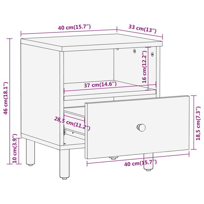 Table de chevet 40x33x46 cm Bois de manguier solide - Photo n°10