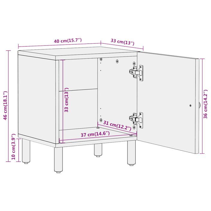 Table de chevet 40x33x46 cm Bois de manguier solide - Photo n°11