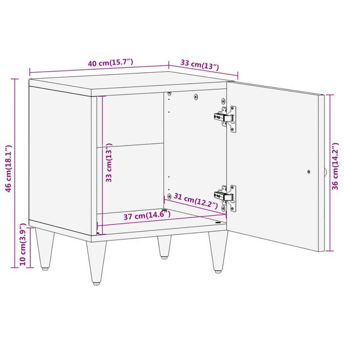 Table de chevet 40x33x46 cm Bois de manguier solide - Photo n°11