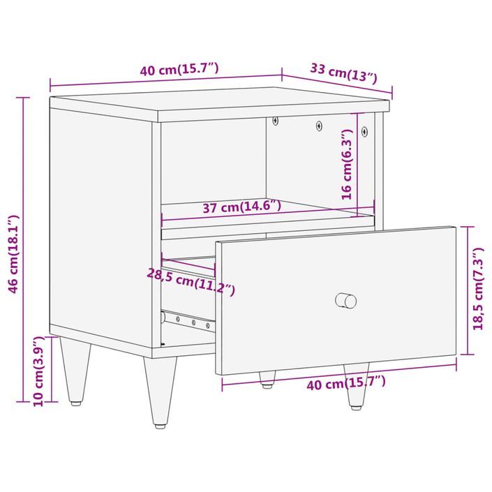 Table de chevet 40x33x46 cm Bois de manguier solide - Photo n°10