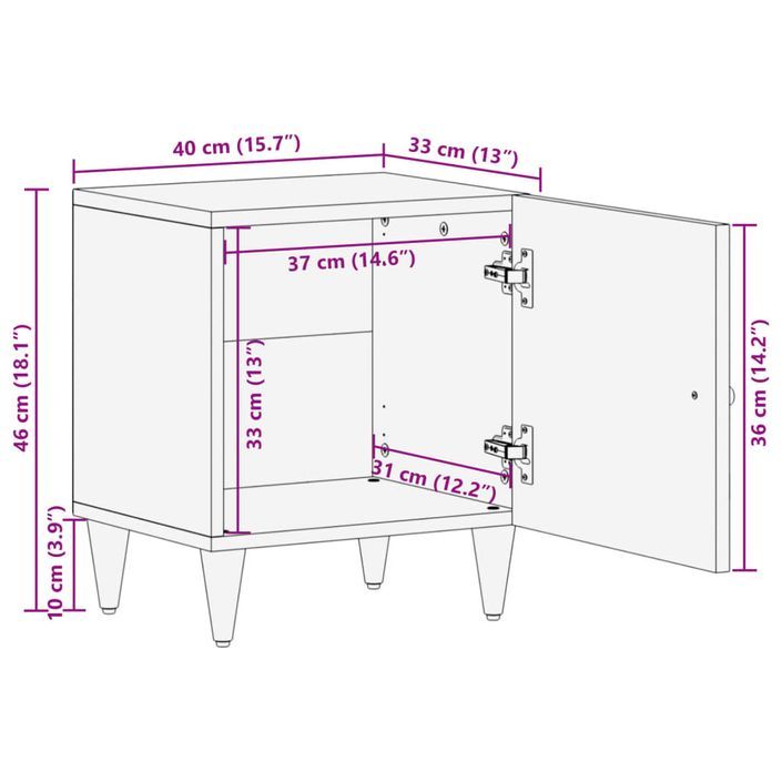 Table de chevet 40x33x46 cm Bois de manguier solide - Photo n°12