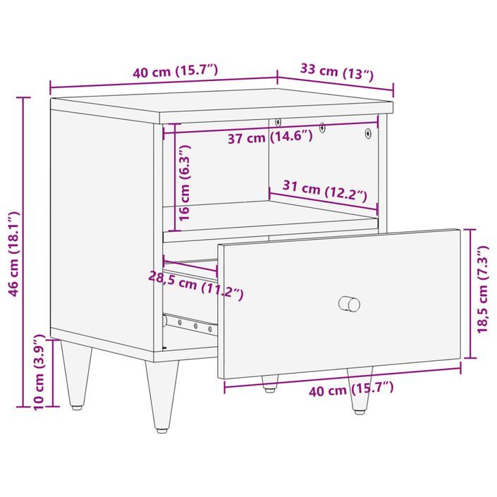 Table de chevet 40x33x46 cm Bois de manguier solide - Photo n°11