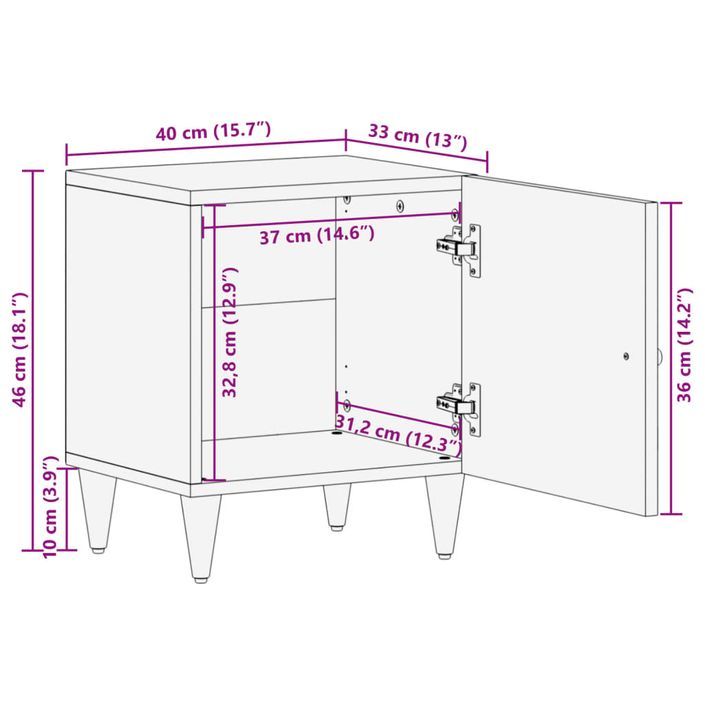 Table de chevet 40x33x46 cm Bois de manguier solide - Photo n°12