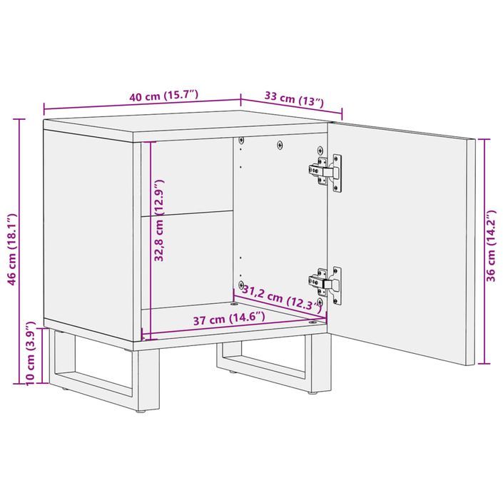 Table de chevet 40x33x46 cm Bois de manguier solide - Photo n°10