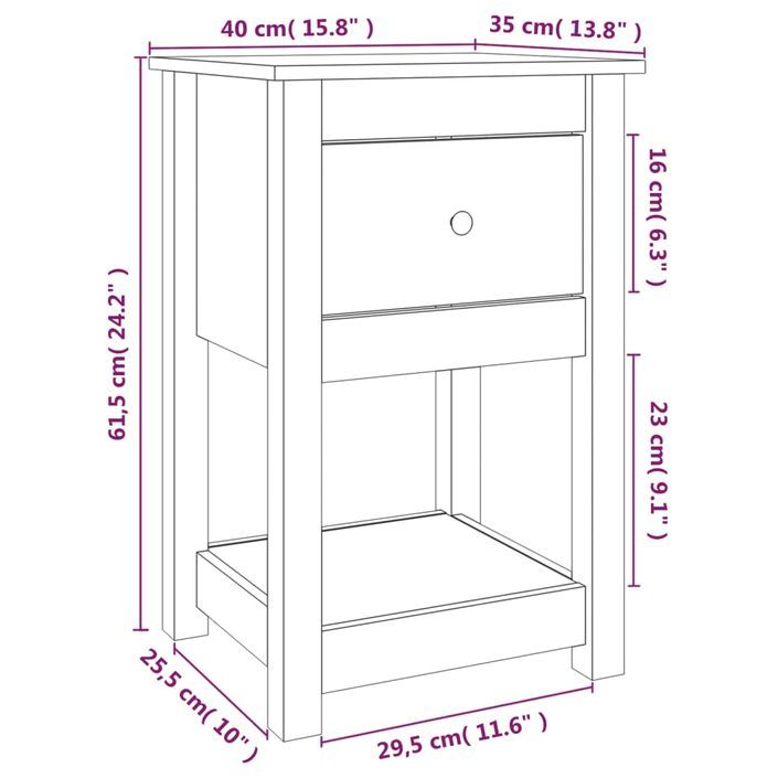 Table de chevet 40x35x61,5 cm Bois de pin massif - Photo n°9