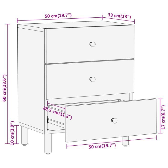 Table de chevet 50x33x60 cm bois d'acacia solide - Photo n°12