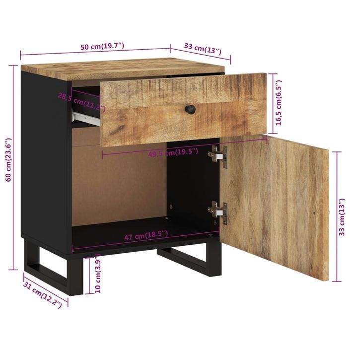 Table de chevet 50x33x60 cm Bois de manguier et d'ingénierie - Photo n°9