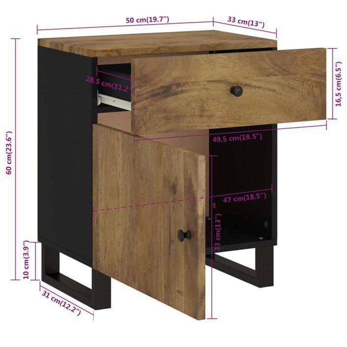 Table de chevet 50x33x60 cm Bois de manguier et d'ingénierie - Photo n°9