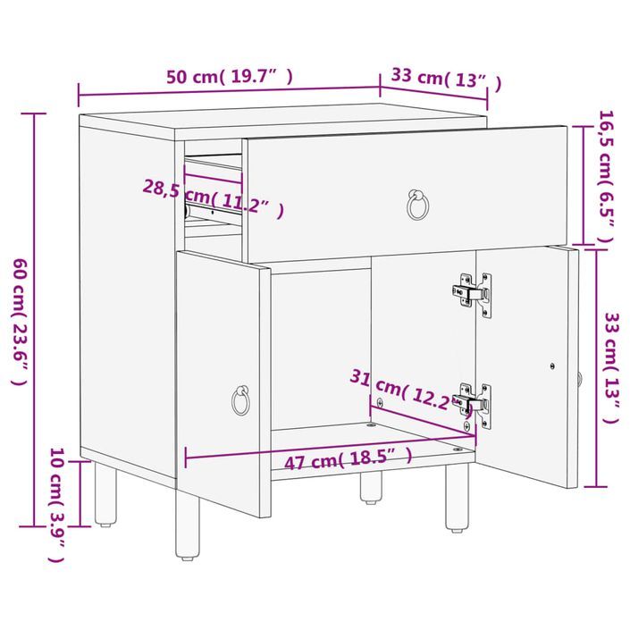 Table de chevet 50x33x60 cm bois de manguier massif - Photo n°12