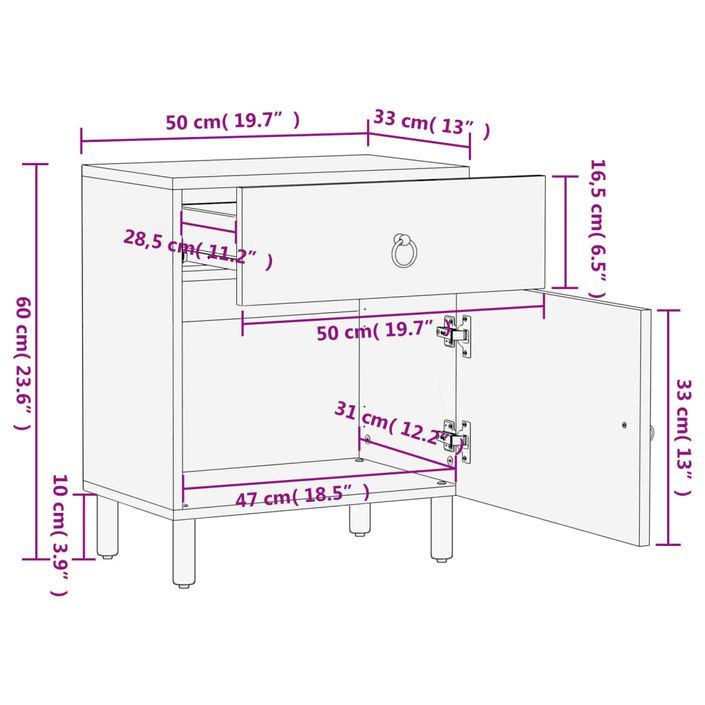 Table de chevet 50x33x60 cm bois de manguier massif - Photo n°12