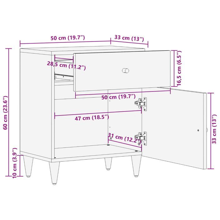 Table de chevet 50x33x60 cm bois de manguier massif - Photo n°12