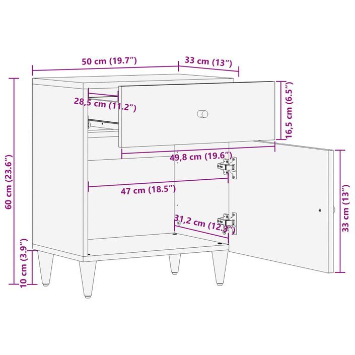 Table de chevet 50x33x60 cm bois de manguier massif - Photo n°12