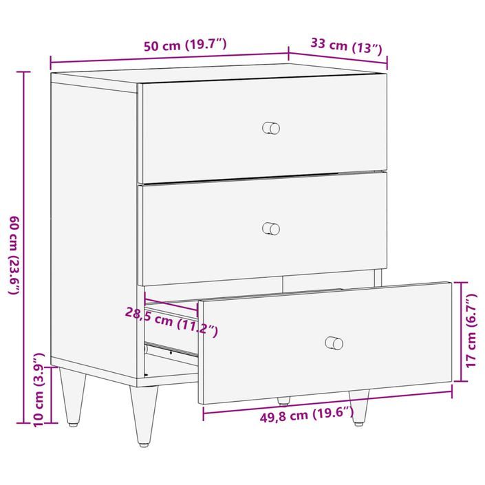 Table de chevet 50x33x60 cm bois de manguier massif - Photo n°11