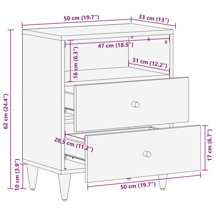 Table de chevet 50x33x62 cm bois de manguier massif - Photo n°12