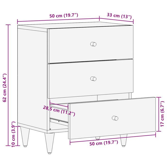 Table de chevet 50x33x62 cm Bois de manguier solide - Photo n°12