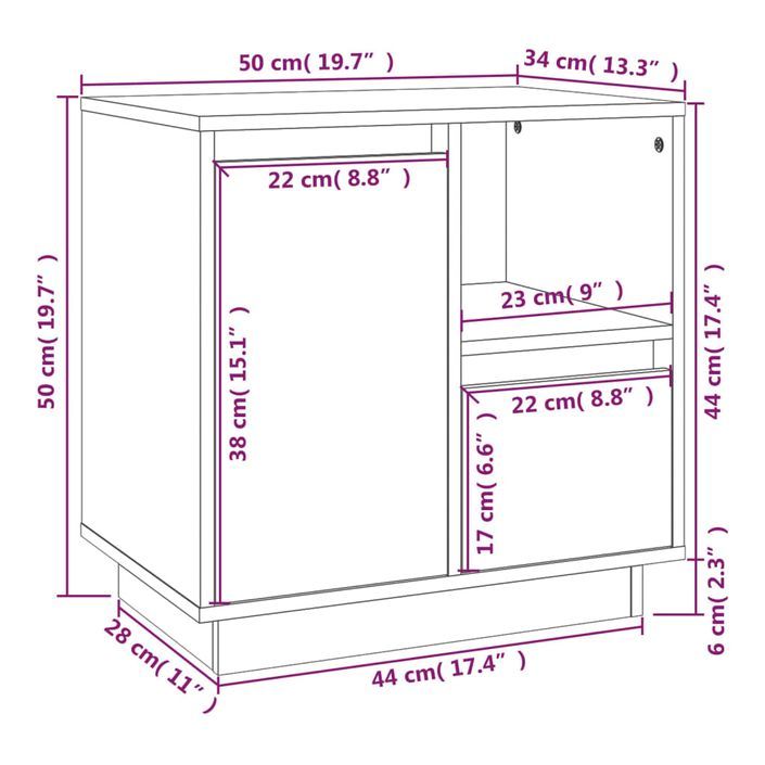 Table de chevet 50x34x50 cm Bois de pin massif - Photo n°11