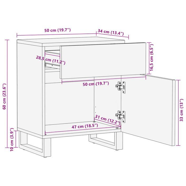 Table de chevet 50x34x60 cm bois d'acacia solide - Photo n°11