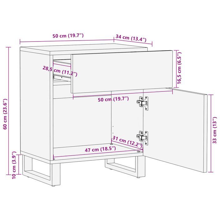 Table de chevet 50x34x60 cm bois de manguier massif brut - Photo n°10