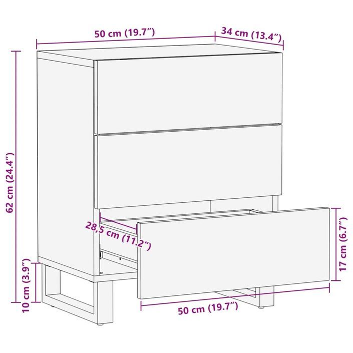 Table de chevet 50x34x62 cm bois de manguier solide - Photo n°11