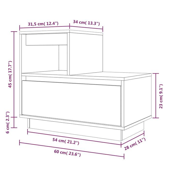 Table de chevet 60x34x51 cm Bois de pin solide - Photo n°10