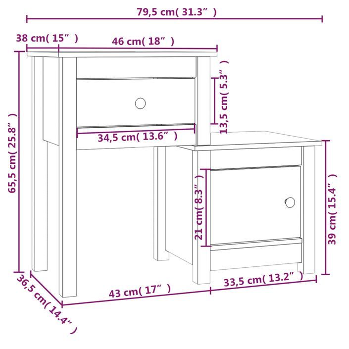 Table de chevet 79,5x38x65,5 cm Bois de pin massif - Photo n°7