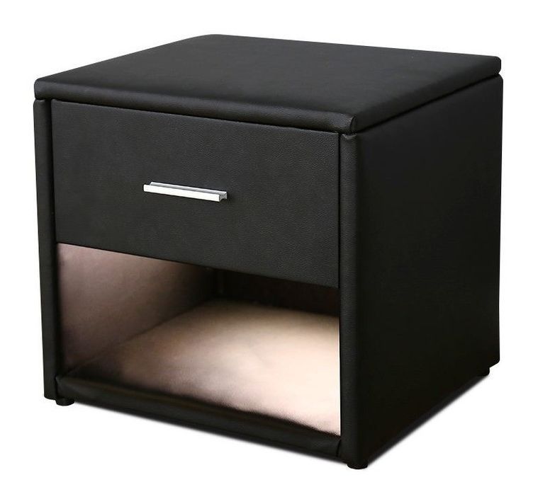 Table de chevet à LED 1 tiroir 1 niche simili cuir noir Edet - Photo n°1
