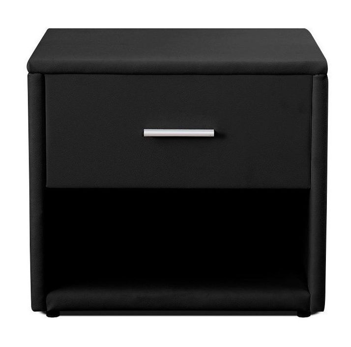 Table de chevet à LED 1 tiroir 1 niche simili cuir noir Edet - Photo n°2