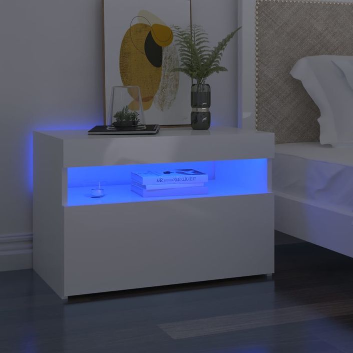 Table de chevet à LED Blanc brillant 60x35x40 cm - Photo n°2