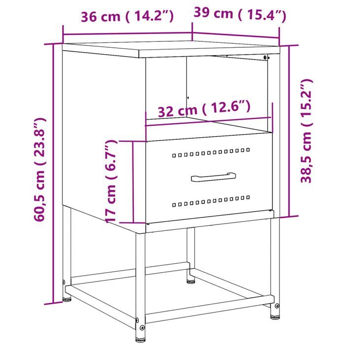 Table de chevet anthracite 36x39x60,5 cm acier - Photo n°12