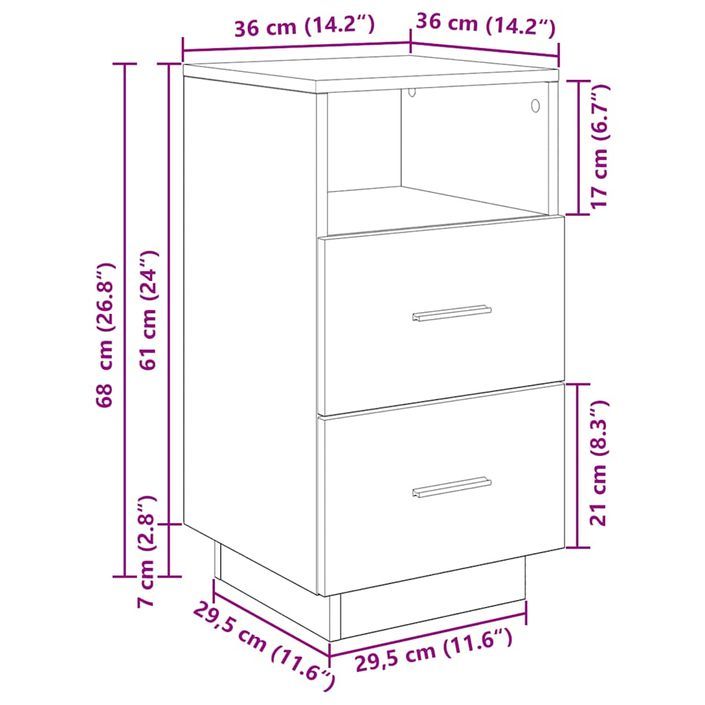 Table de chevet avec 2 tiroirs chêne artisanal 36x36x68 cm - Photo n°11