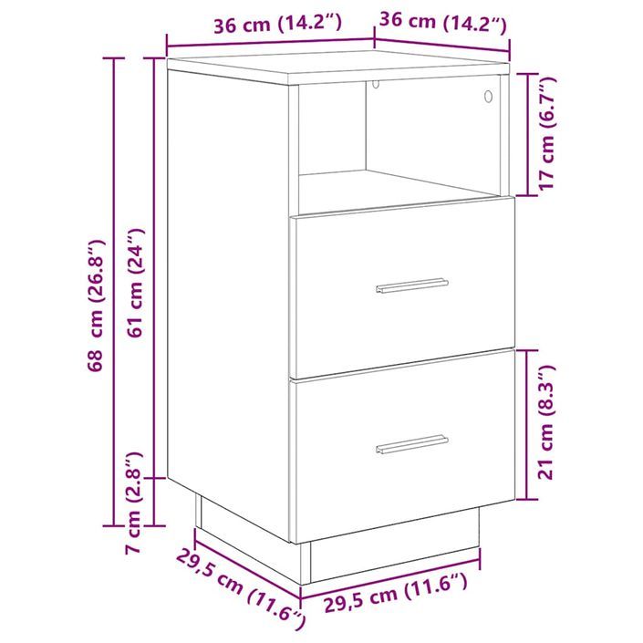 Table de chevet avec 2 tiroirs chêne fumé 36x36x68 cm - Photo n°11