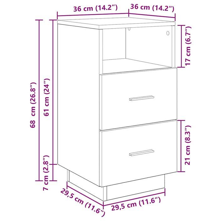 Table de chevet avec 2 tiroirs sonoma gris 36x36x68 cm - Photo n°12